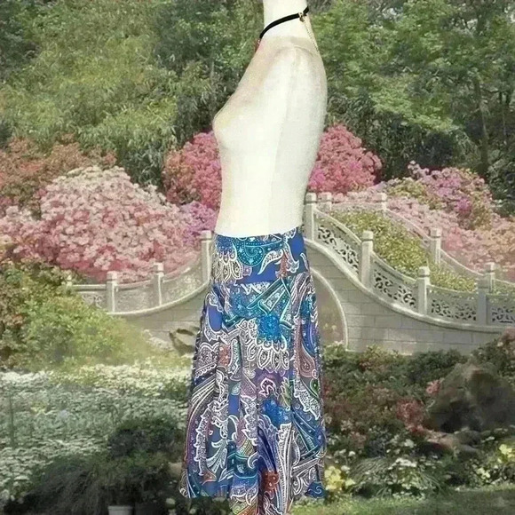 Ralph Lauren Bright Blue Boho Asymmetrical Midi Skirt Size 2 - Picture 2 of 6